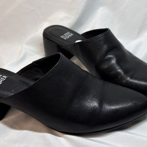 Eileen Fisher Gest Tumbled Leather Mule Slip On Womens Size 6.5 Vero Cuoio Black - Picture 1 of 11